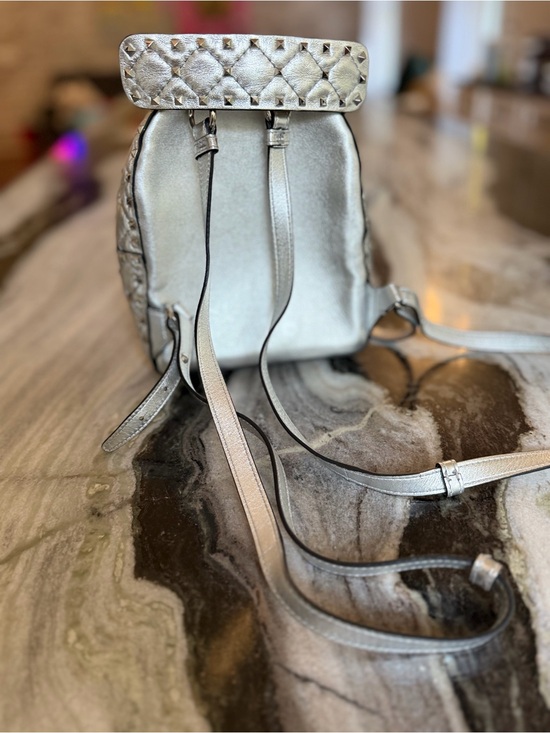 Valentino Garavani Metallic Quilted Mini Backpack in Silver